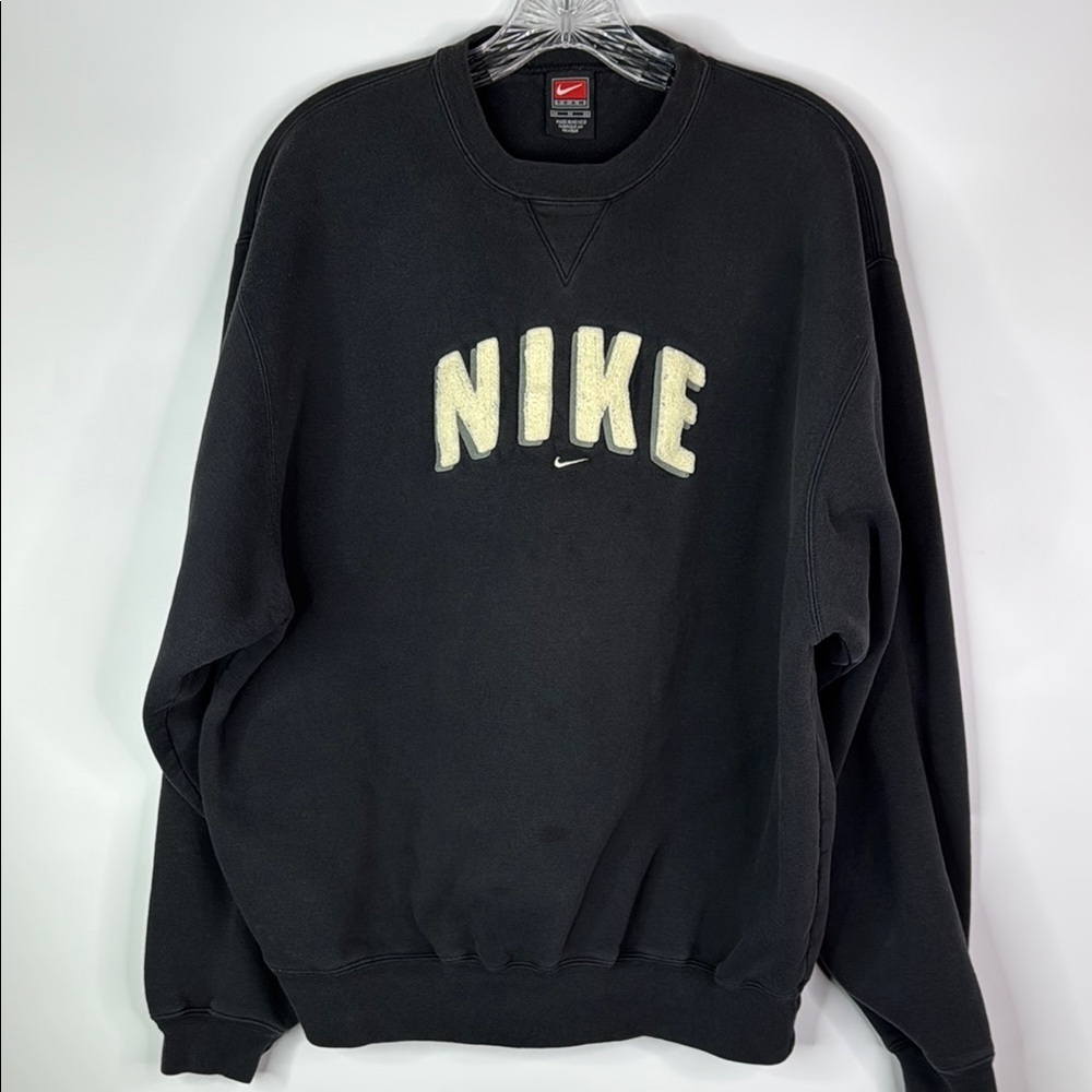 Vintage Nike Big Teddy Logo Center Swoosh Black Sweatshirt Medium